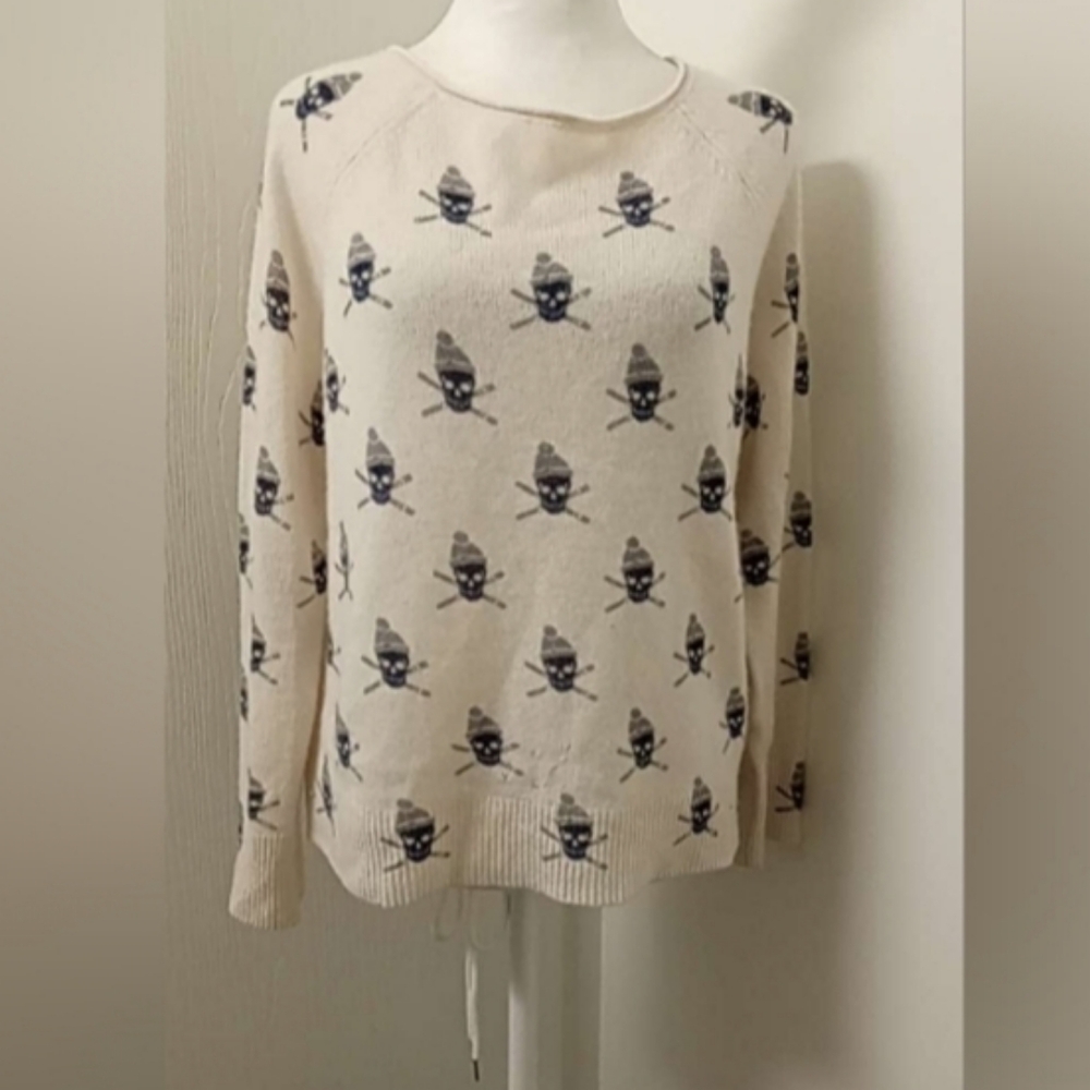 Skull Cashmere Ski Skull Print Sweater Sz S